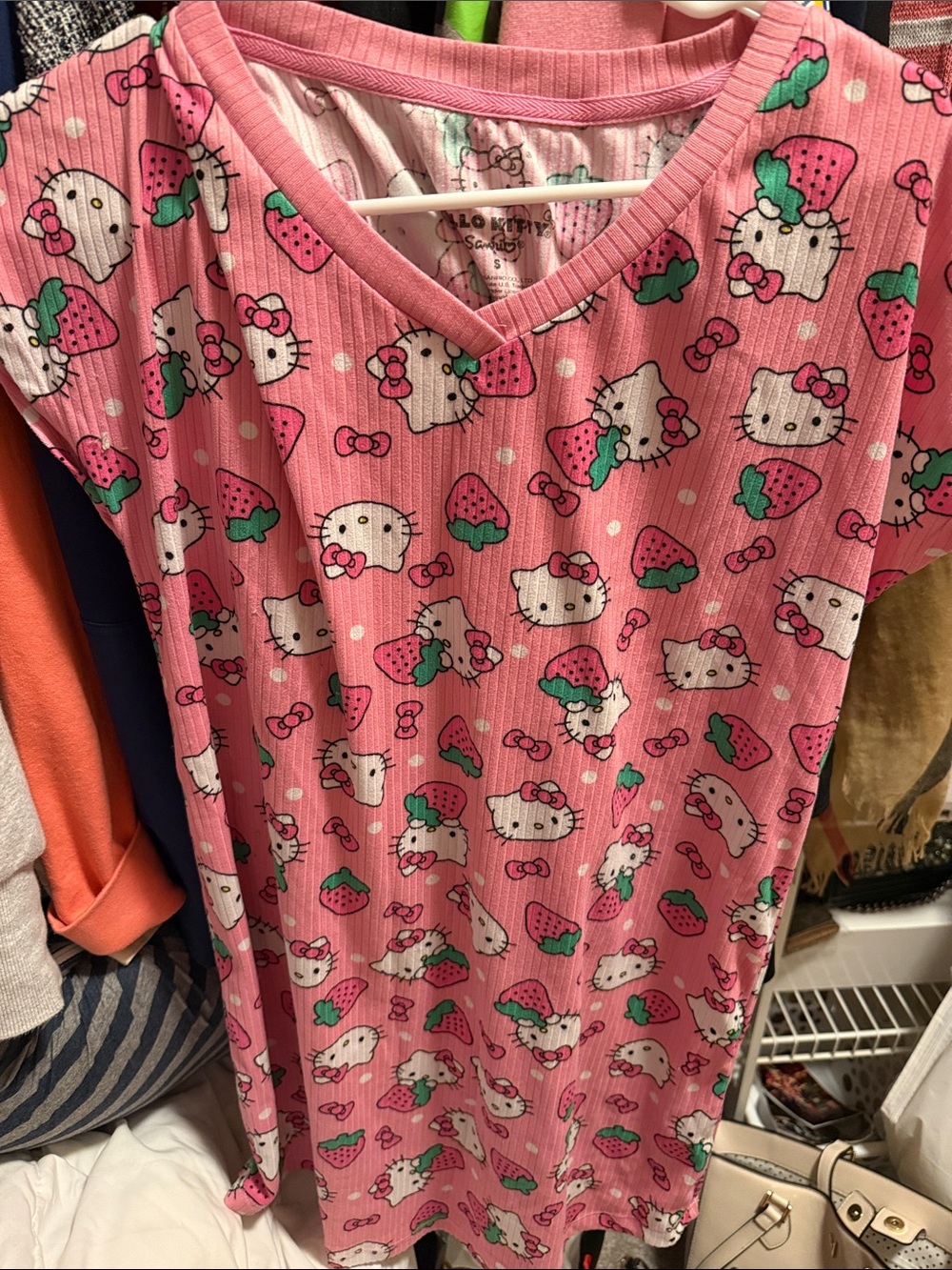 Hello Kitty Pink Strawberry Print Kids Nightgown